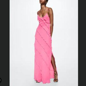 Mango Chiffon Ruffle Maxi Dress - Pink